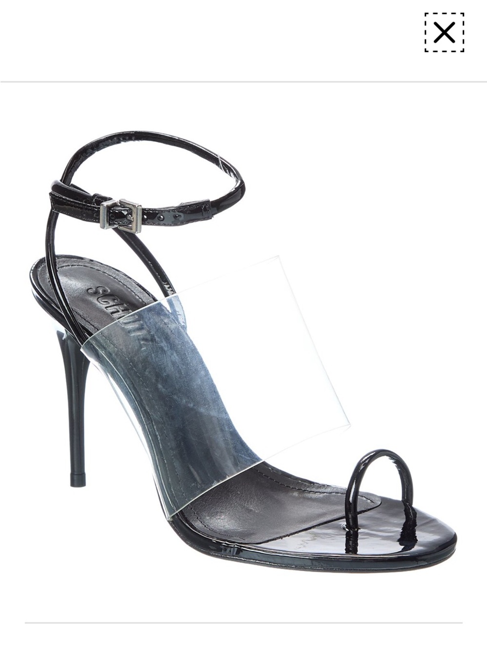 SCHUTZ Black Patent Stiletto Sandal with Clear PVC Strap